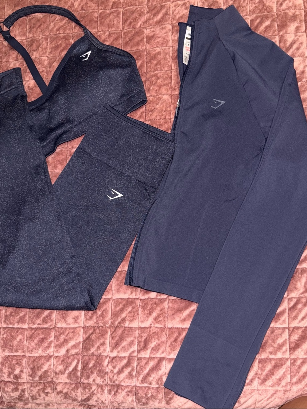 Gymshark Navy Women's Leggings, Sports Bra & Zip Jacket Set